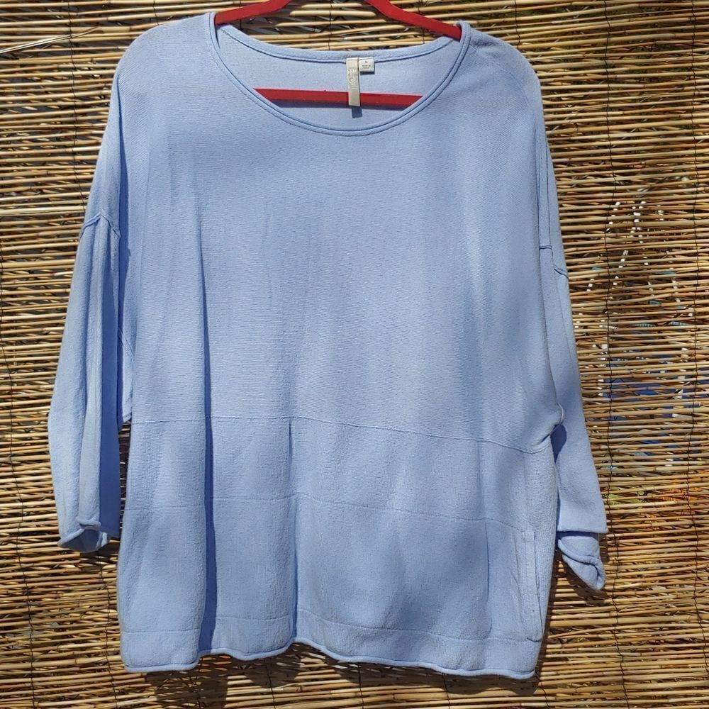 Purejill cotton/cashmere blend blue sweater. Size Medium. Rolled hems.